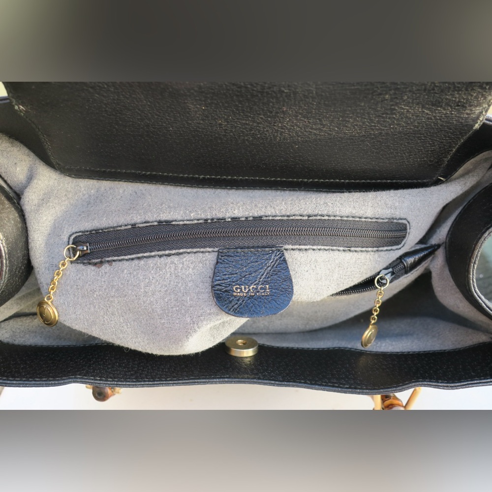 🔥 Vintage Gucci Diana Bamboo Top Handle Bag Black Leather | Classic 90s Gucci - Picture 9 of 13